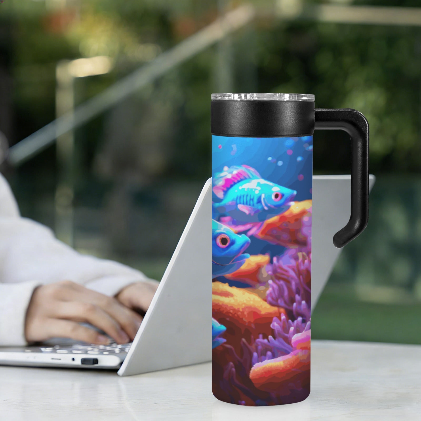 Blue Fish 20oz Insulated Water Bottle with Screw On Handle