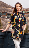 Big Shirt Tunic with Ruffle Black Dragon