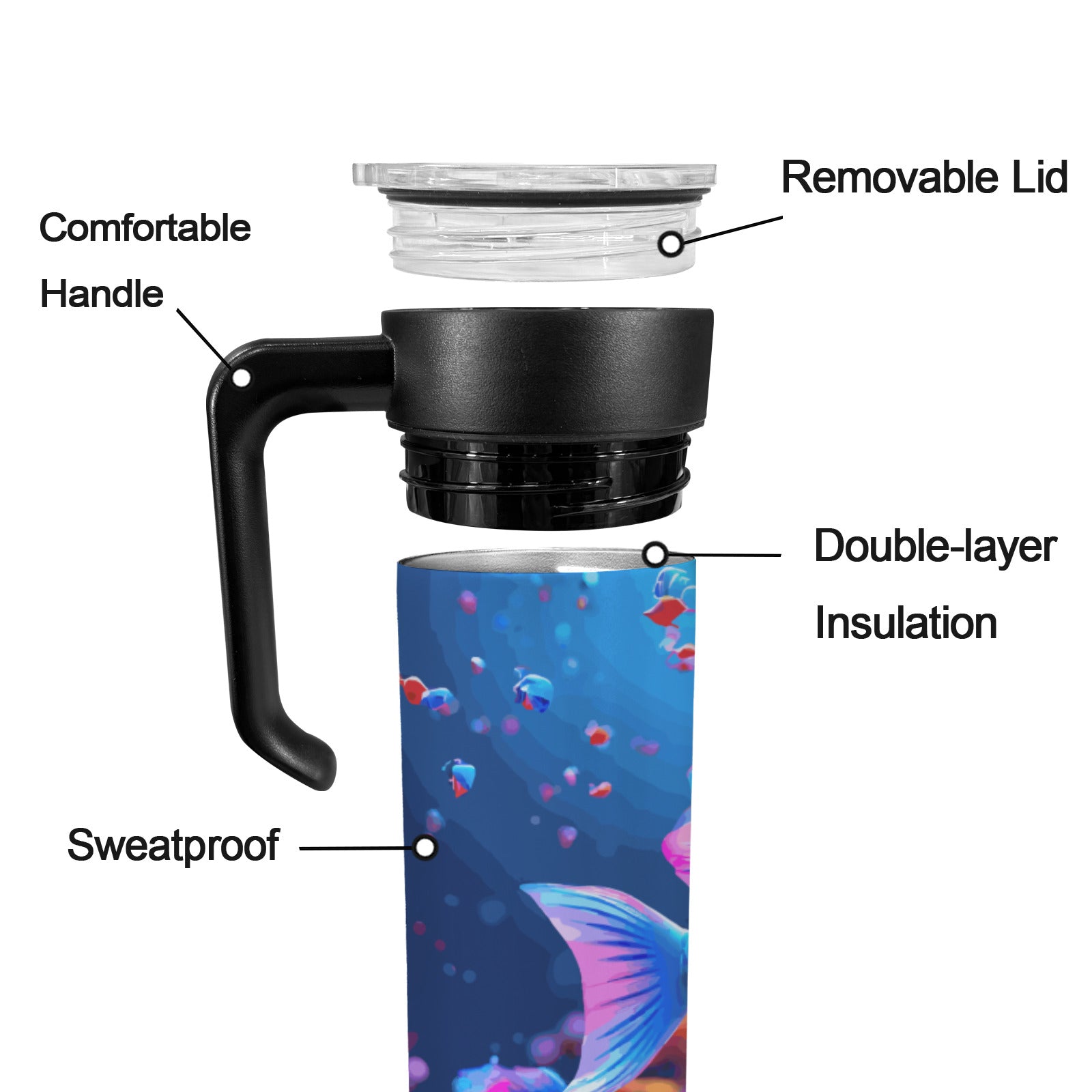 Blue Fish 20oz Insulated Water Bottle with Screw On Handle