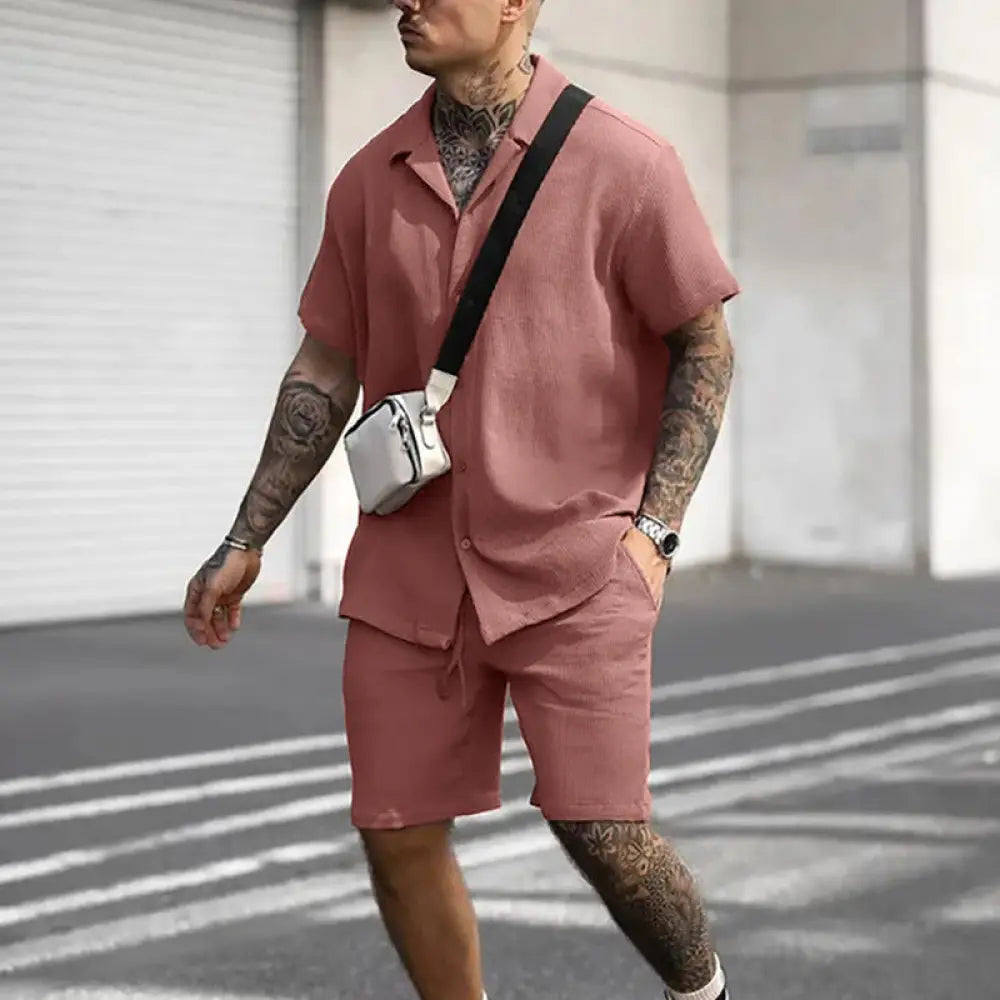 Men's Casual Cotton Polo and Shorts Matching Summer Set