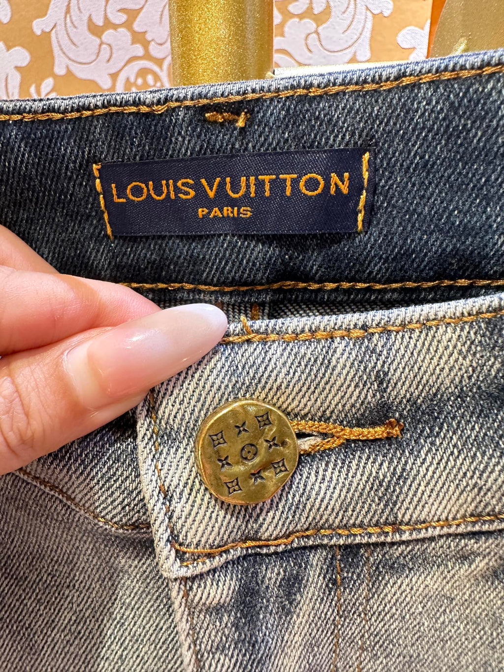 LV Embroidered Slim fit Straight-Leg Jeans