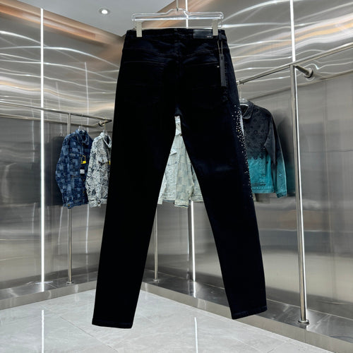Amiri Slim Fit Stretch Jeans with Rhinestone Lettering