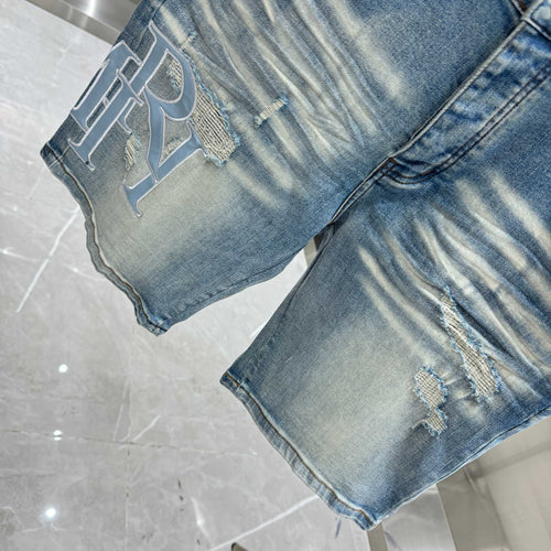 Amiri Embroidered Letter Denim Shorts