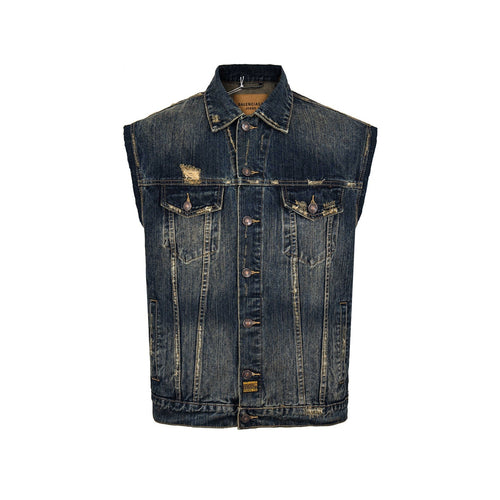 Balenciaga Distressed and Ripped Loose Fit Denim Vest Jacket