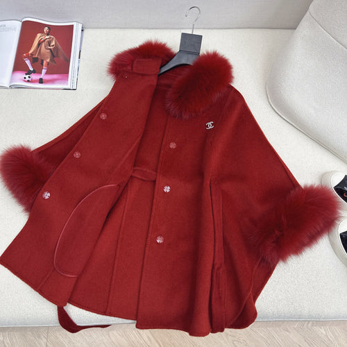 Chanel Double-Face Wool Coat w/ Fox Fur Trim
